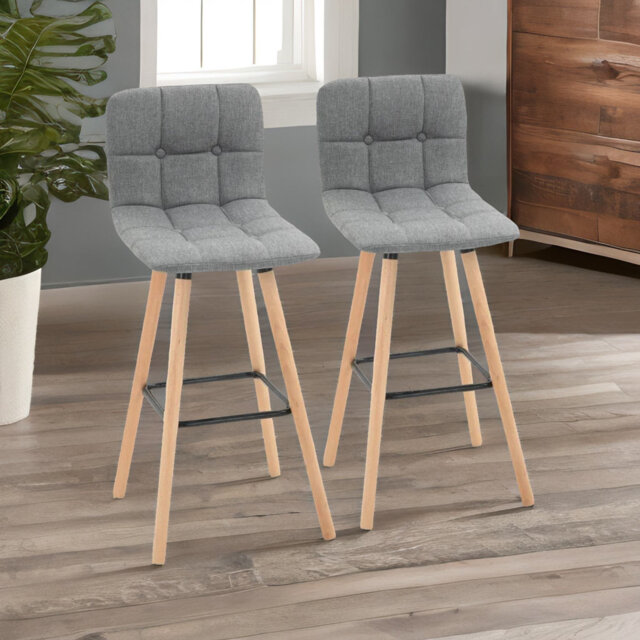 Abyaan 70.5Cm 2-Piece Bar Stools With Back & Footrest Wooden Legs Kitchen Chair