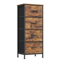 Chest Of Drawers, 4 Fabric Drawers Storage Unit, Steel, MDF, Non-Woven Fabric, For Bedroom, Closet, Hallway, Living Room, Ink Black