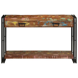 Console Table Brown, Black Solid Rough Mango Wood, Iron