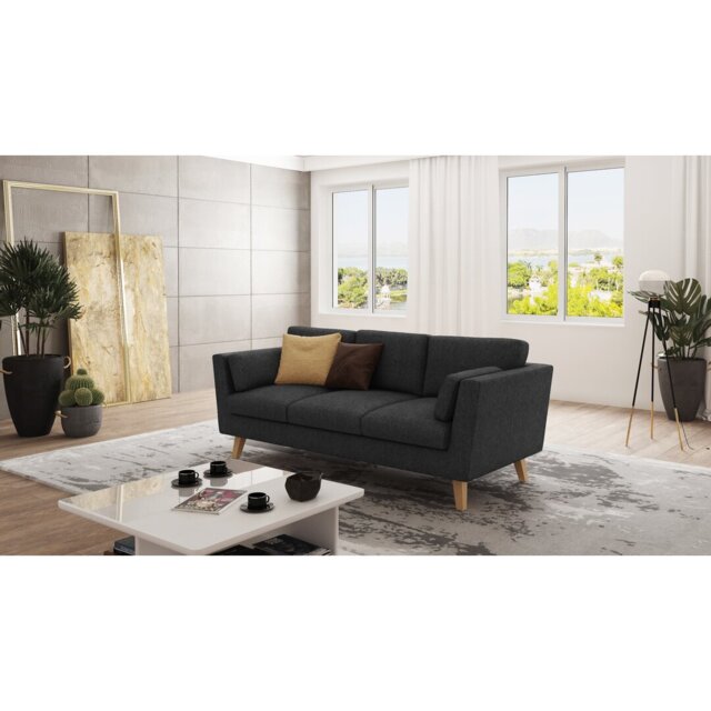 Sofa 3 Seater with Wooden Legs In Scandinavian Style