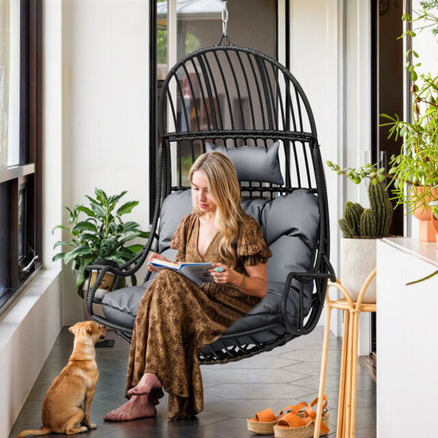 Hanging Swing Single Egg Pod Chair Max. Load 150 Kg With Cushions & Cup Holder