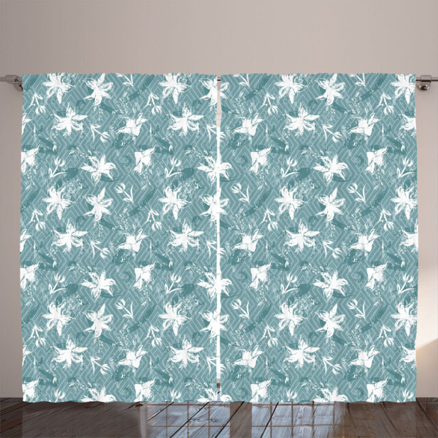 Rustic curtain, brush drawing floral abstraction, modern, cadet blue gray teal