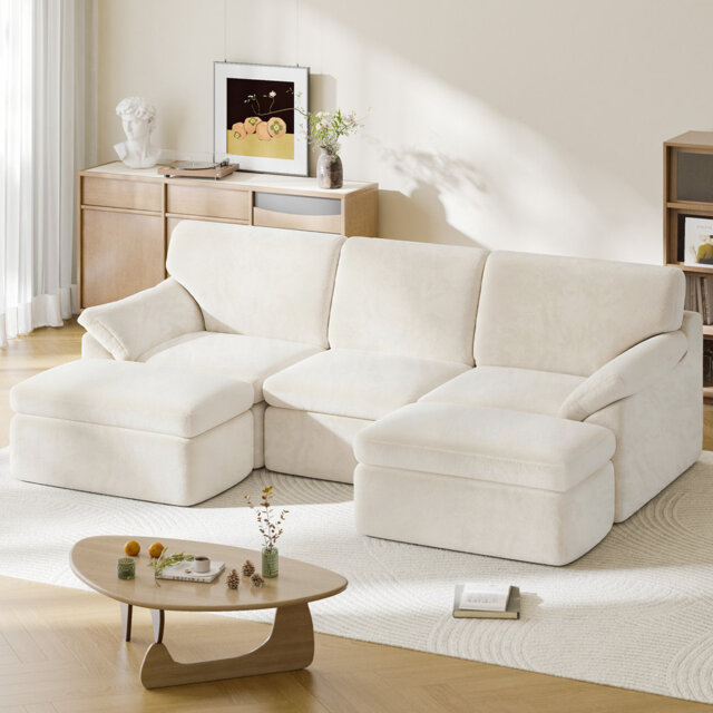 2.4m Sofa 3-Seater Chenille Foam Modular Sectional Sofa