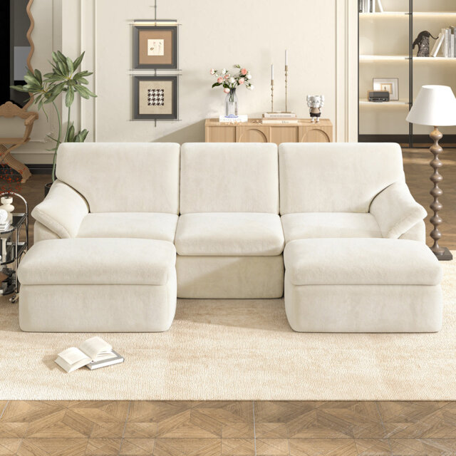 2.4m Sofa 5-Seater Chenille Foam Modular Sectional Sofa