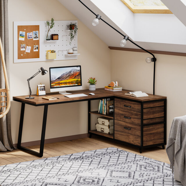 L-Shaped Metal Base Computer Desk