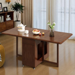 Mid-Century Solid Wood Folding Dining Table with 4 Chairs, Walnut Finish with Casters and Drawers Fast Dispatch From UK Warehouse â Dispatched Withi