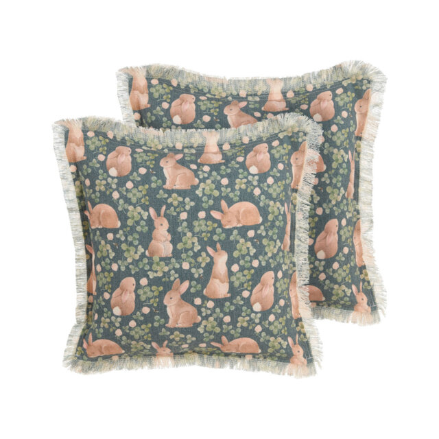Set of 2 Cushions Rabbit Print 45 x 45 cm Green Brose