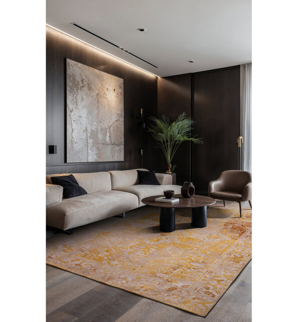 Deveraux Machine Woven Flatweave Gold Area Rug