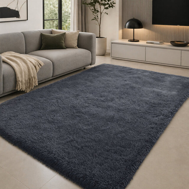Aspire Homeware Charcoal Grey Shaggy Area Rug Soft Plush Indoor Carpet