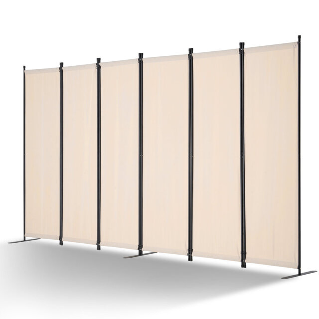 Room Divider 6 Panel Fabric Room Privacy Screen for Office Bedroom Beige