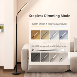 Dimmable LED Floor Lamp with Adjustable Gooseneck, Standing Reading Light with Remote Control