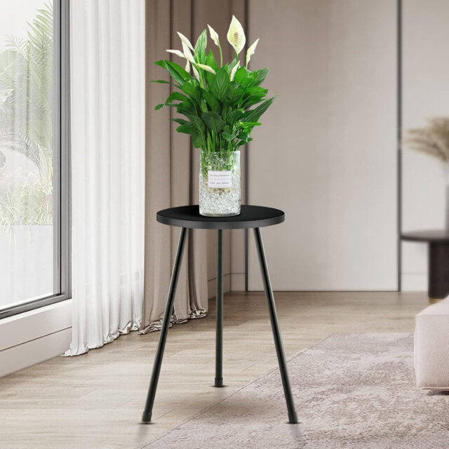 "11.8""x20"" Mid Century Wood Metal Tall Indoor Plant Stand, Round Side Table"