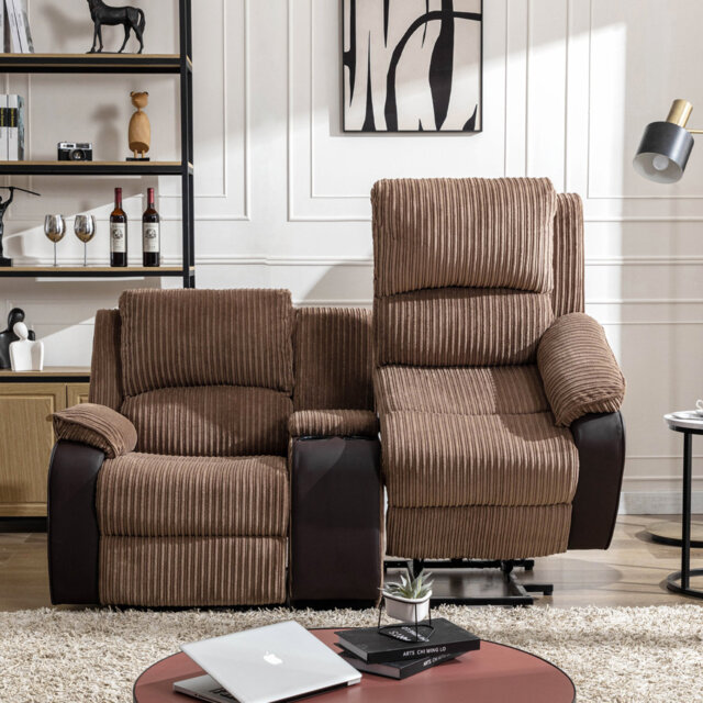 Mitrita 2 Seater Rise Recliner Upholstered Loveseat Sofa with Drinks Console