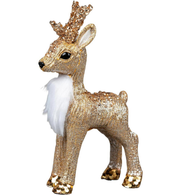 Reindeer Christmas Figurine with Polystyrene Finish, Gold Sequin Details and Glitter Accents for Seasonal Home Display