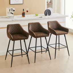 Upholstered Bar Stools  with Armrests & Diamond Tufting