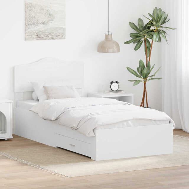 Bed Frame With Drawer Concrete Grey 75 X 190 Cm Engineered Wood by ...