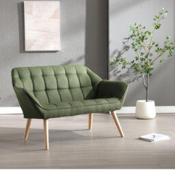 Priella Mid-Century Tufted Fabric Loveseat Sofa Upholstered Couch with Solid Wood Legs Compact Accent Chair for Living Room, Bedroom,Small Spaces
