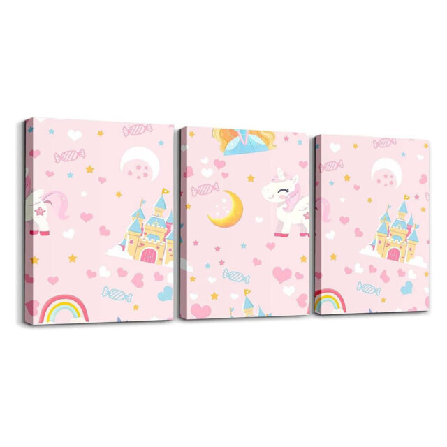 Princess Canvas Wall Art For Living Room Bedroom Castle Picture Wall Decor For Bathroom Fairy Tale Kids Boys Girls Artwork Posters Cute Rainbow Painti