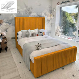 Theseus Bed - Wingback Ottoman Storage with Plush Velvet Gas Lift and Headboard