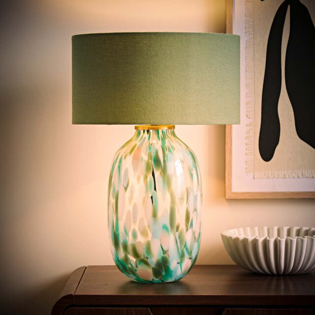 Denizard Green Confetti Glass Table Lamp with Drum Shade