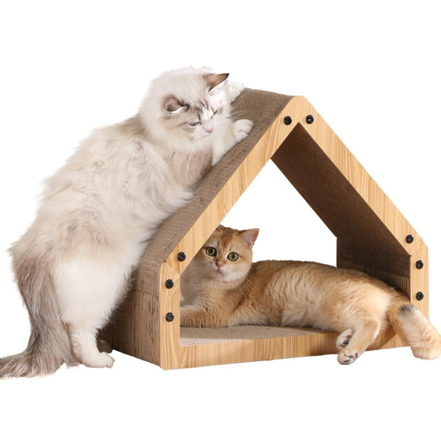Extra Long 41 cm Cat Scratching Board, Durable Corrugated Paper, House Shape, Max Load 10 KG