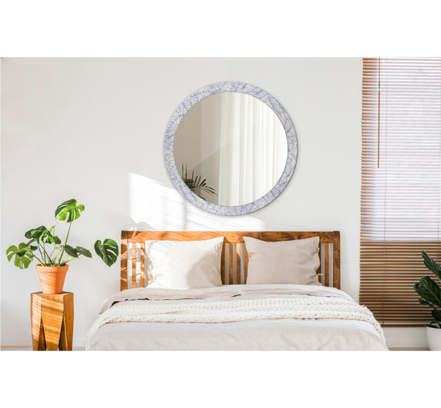 Huldar Round Glass Framed Wall Mounted Accent Mirror in Blue/White