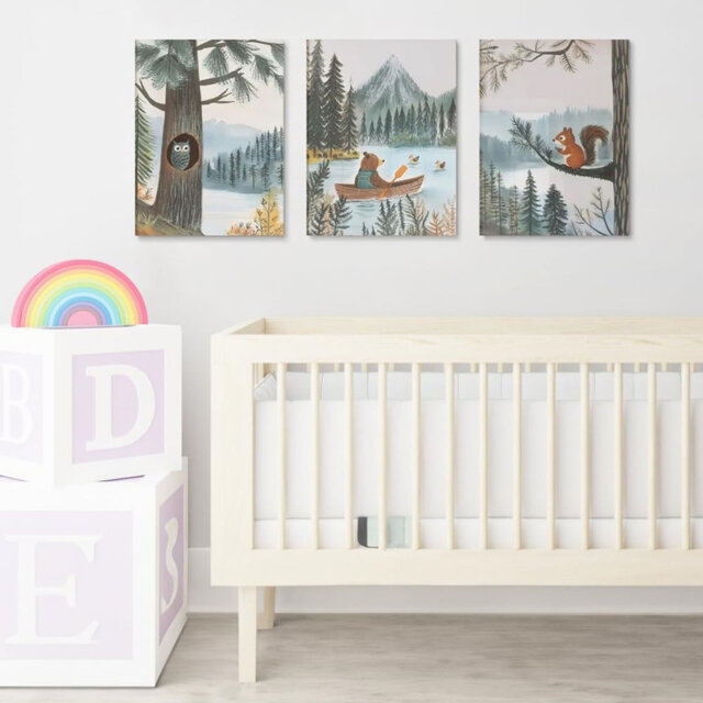 Woodland Animals Nursery Wall Decor Adventure Theme Toddler Room Print Outdoor Kids Wall Art Storybook Bear Duck Poster Forest Mountain Nursery Decor