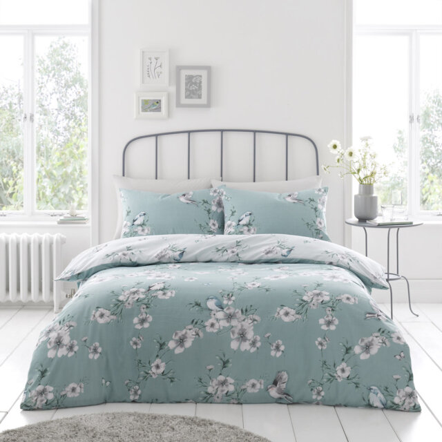 Birdie Blossom Duvet Cover and Pillowcases Set, Polycotton, Machine Washable, Soft Yarn Bedding