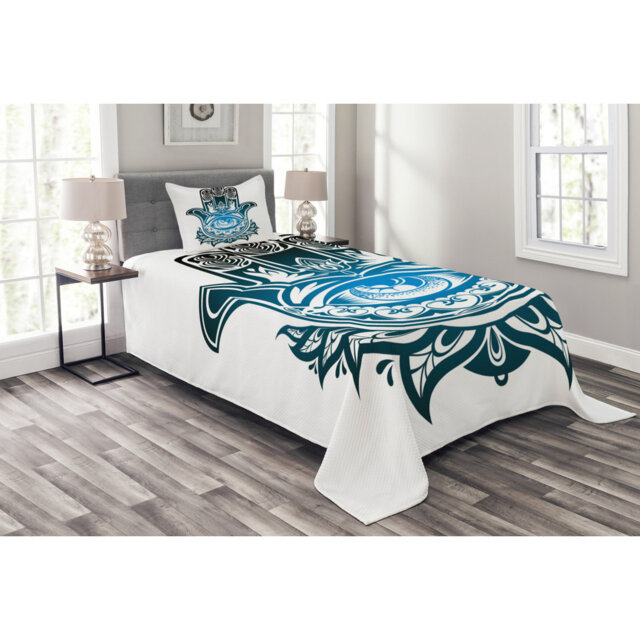 Adlar White/Blue/Green Microfibre Bedspread Set