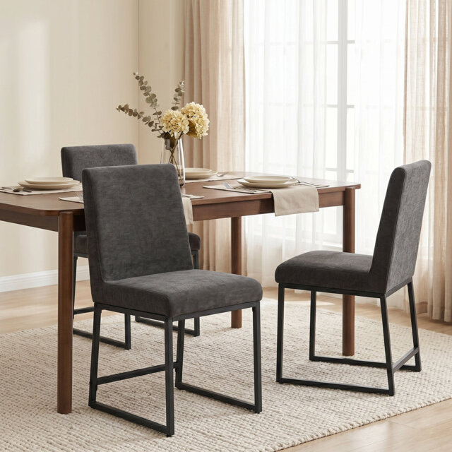 Bralan Set of 2 Upholstered Dining Chairs with Black Metal Frame