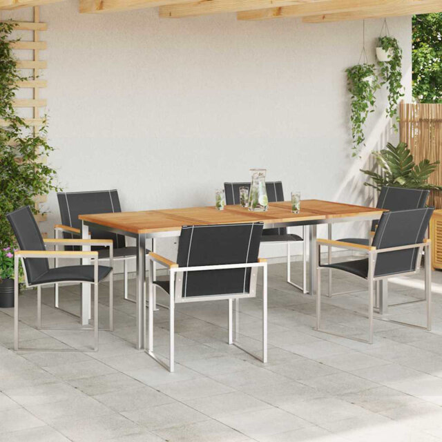 7 Piece Garden Dining Set Solid Wood Acacia & Stainless Steel
