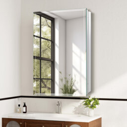 Rectangular Beveled Frameless Mirror Cabinet, Wall Mounted Cabinet For Bathroom Toilet Kitchen,Recess Or Surface Mount Installation