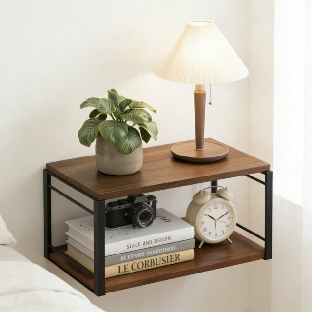 Set Of 2 Walnut Floating Nightstands, Wall Mounted Bedside Tables & Wall Shelves For Bedroom Living Room Bathroom Kitchen Office