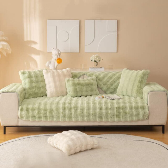 Soft Plush Sofa Cover - New Non-Slip Sofa Covers 1 2 3 Seater, Rabbit Faux Fur Couch Covers, Fluffy Couch Cover, Sofa Cover L Shape Furniture Protecto