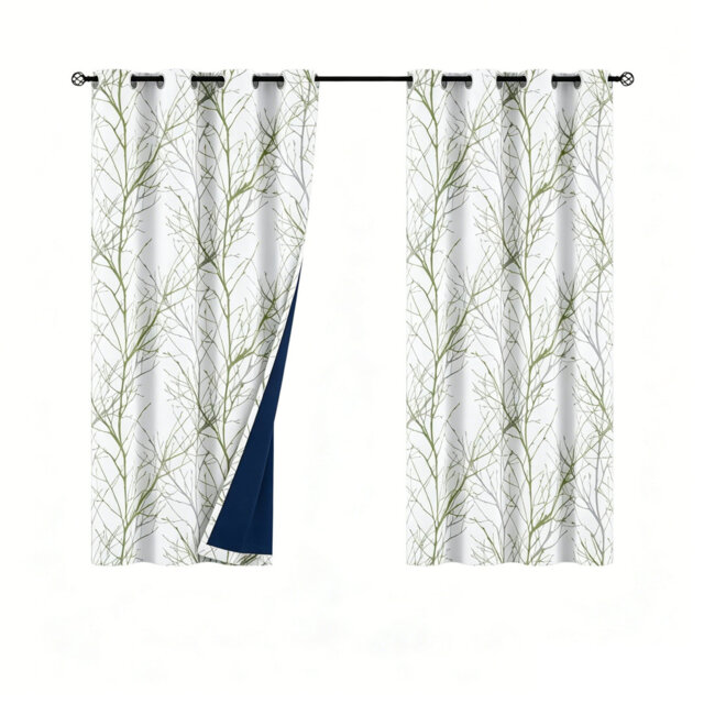 Blackout Thermal Curtains 54 Inch Drop Green White Eyelet Curtains 2 Panels