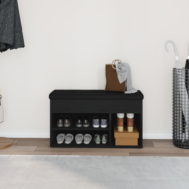 Shoe Bench Black Oak MDF, Faux Leather Standard Entryway Bench