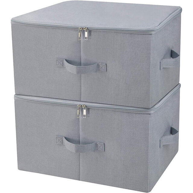 45X35x25cm Foldable Storage Boxes With Zip Lid, Tide Up Your Wardrobe Clothes, Office Storage Bins, Kid's Toys Organizer, Beige, Pack Of 2