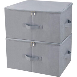45X35x25cm Foldable Storage Boxes With Zip Lid, Tide Up Your Wardrobe Clothes, Office Storage Bins, Kid's Toys Organizer, Beige, Pack Of 2