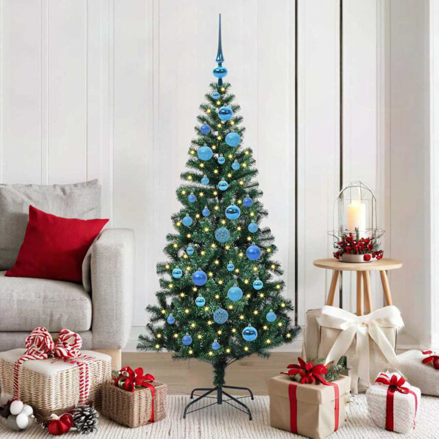 vidaXL Artificial Pre-lit Christmas Tree Green PVC and Metal