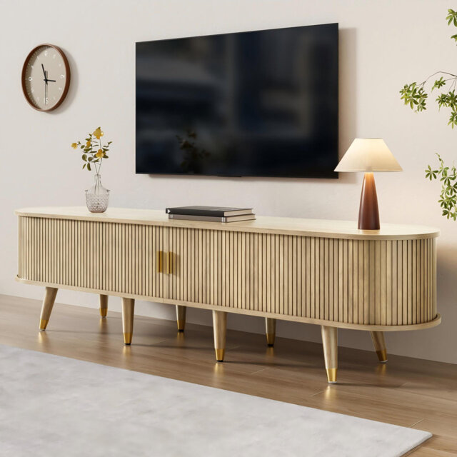 "Tv Stand Up To 75"" With 2 Sliding Doors And 2 Drawers Brown"