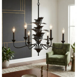 6-Lights Dimmable Ceiling Chandeliers with Leaf