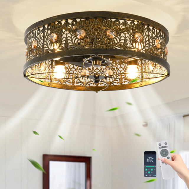 50cm 6-Speed Farmhouse Reversible Caged Ceiling Fan With Light Kit And Remote