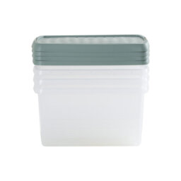 Wham Clip 4x 7L Rectangular Plastic Storage Boxes with Secure Clip Lock Lids. L:39 x W:24 x H:10.5cm Clear/Green Milieu/Stone
