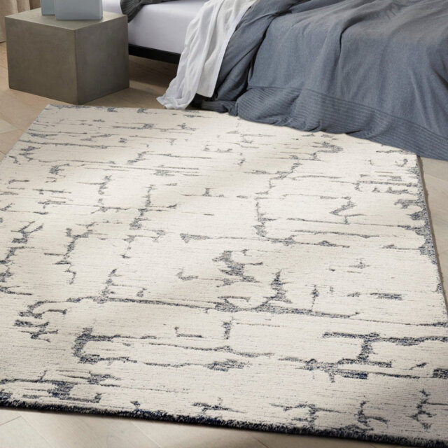 Blue Abstract 12Mm Thick Modern Easy To Clean Luxurious Handmade Rug For Bedroom, Living Room, Dining Room