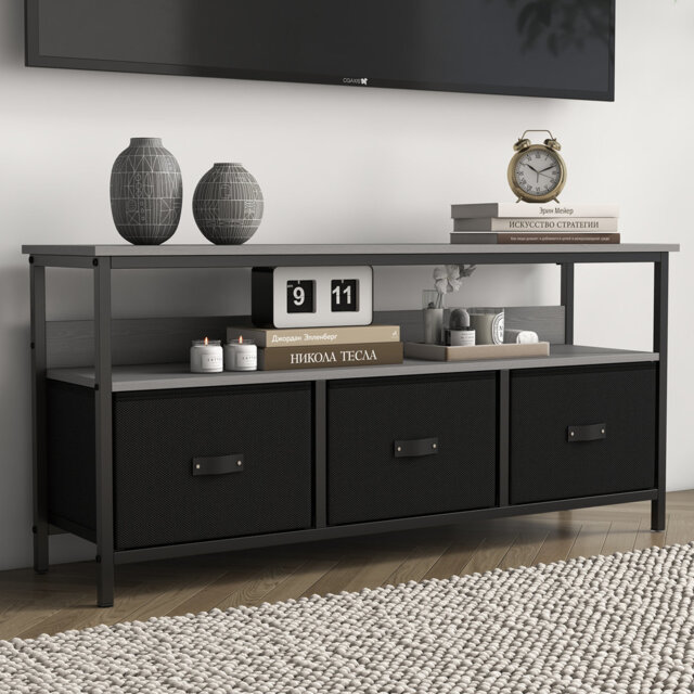 Modern Entertainment Center for TVs Up to 55 Inches – Storage Cabinet with Shelves and Drawers, Console Table for Living Room and Bedroom, Practical M