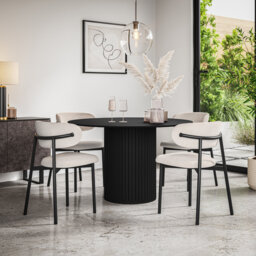 Arlo Black Table Top W Black Legs + Myla Linen Dining Chair Grey Set Of 4