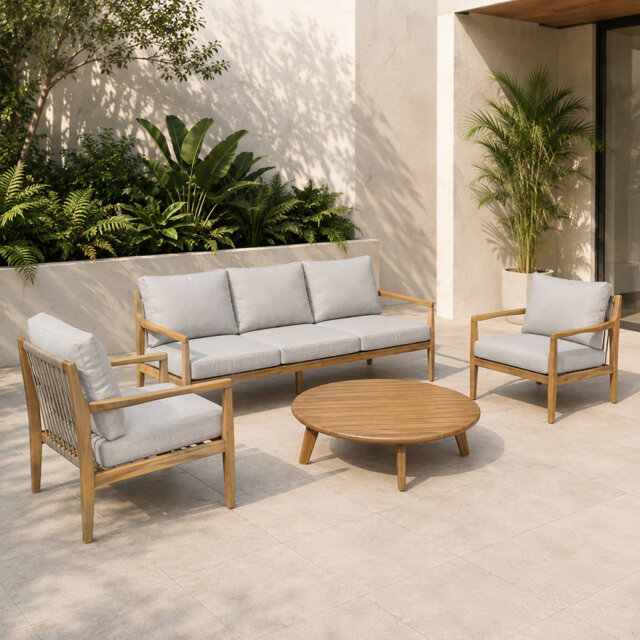 MIMO 5-Seater Solid Wood Outdoor Sofa Set with Round Coffee Table