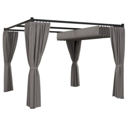 3 X 3m Moving Canopy Metal Pergola With 4 Side Curtains, Pu Coated Retractable Roof, Rust-resistant Frame, 16 Ground Stakes & 8 Expansion Screws, Outd