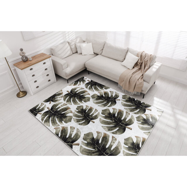 Miro wash rug, monstera leaves, anti-slip-green