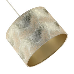 Modern Floral Drum Lamp Shade With Shiny Gold And Fern Leaves By Happy Homewares